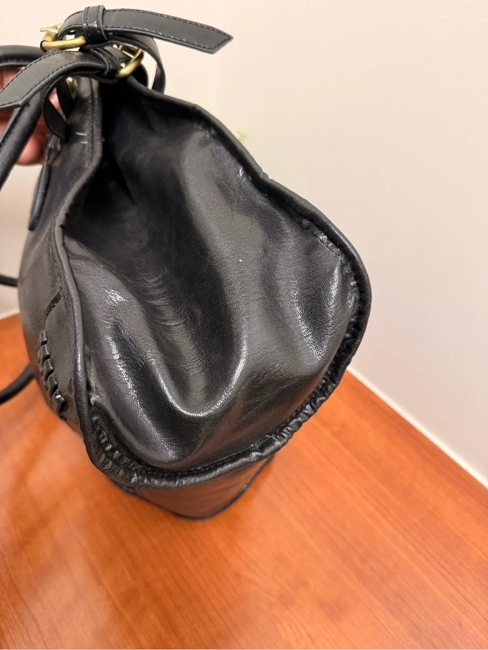 Jessica Simpson Black Satchel Gold Hardware Faux Leather EUC
